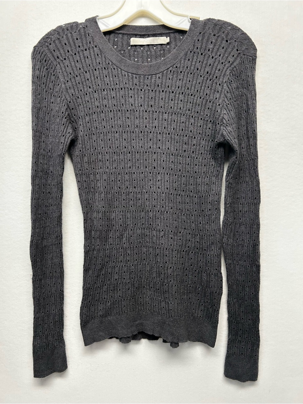 Lightweight Charcoal Open-Knit Crewneck Sweater
